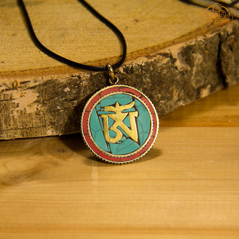 Om Symbol Tibetan Style Inlay Pendant Necklace
