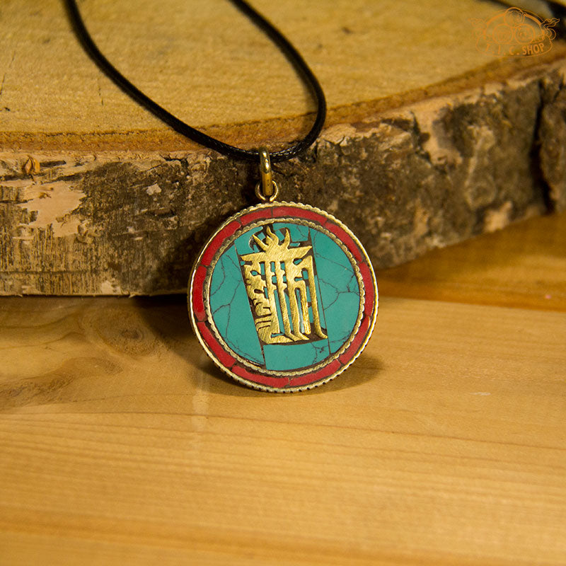 Kalachakra Symbol Tibetan Style Inlay Pendant Necklace