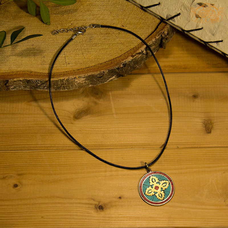 Double Vajra Symbol Tibetan Style Inlay Pendant Necklace