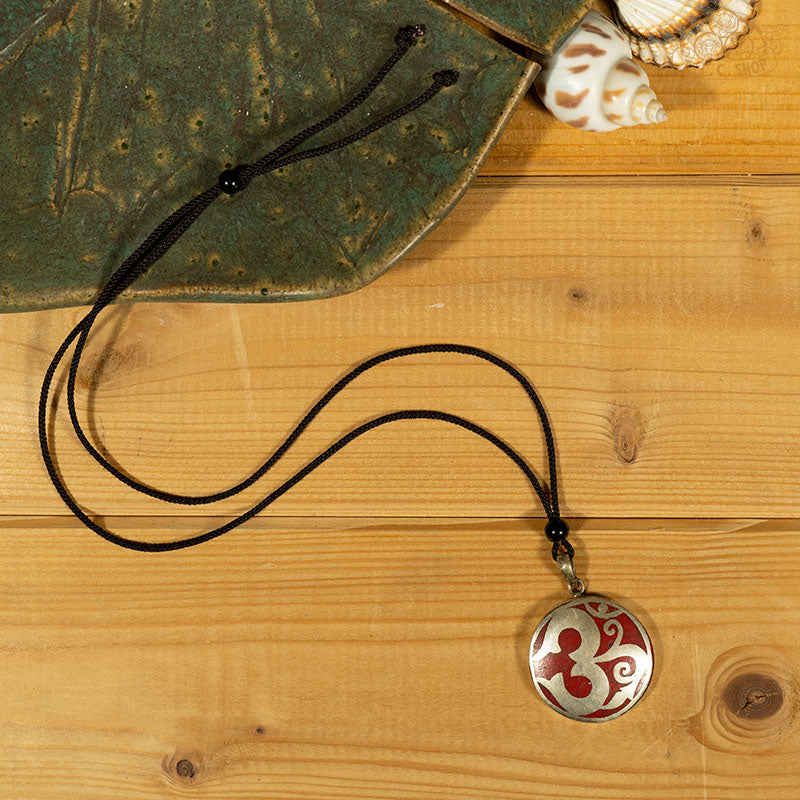Tibetan Style OM Symbol Inlay Pendant Necklace