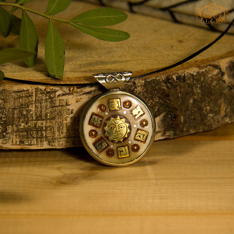 Symbolic Double-Sided Inlay Amulet Pendant Necklace