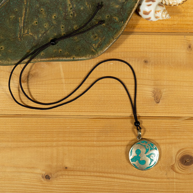 Tibetan Style OM Symbol Inlay Pendant Necklace
