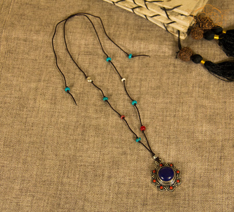 Floral Tibetan Style Pendant Necklace