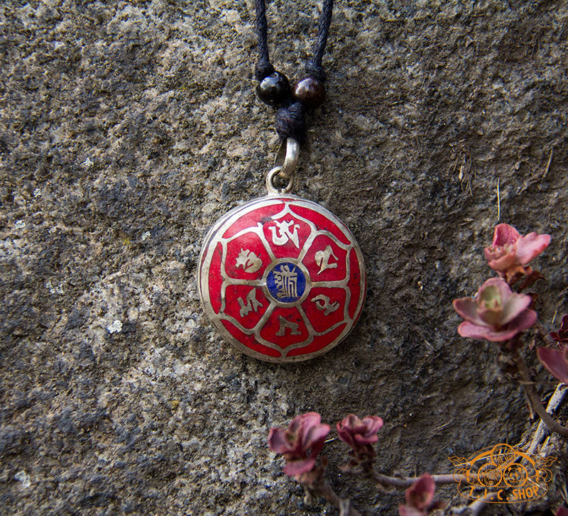 Lotus Mantra Tibetan Style Inlay Pendant Necklace