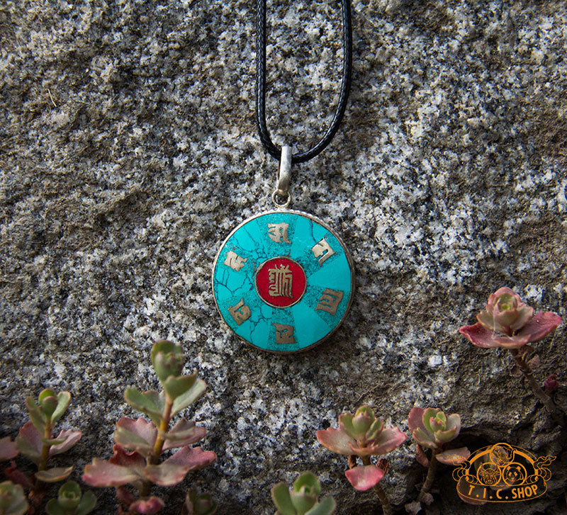 Mantra Tibetan Style Inlay Pendant Necklace