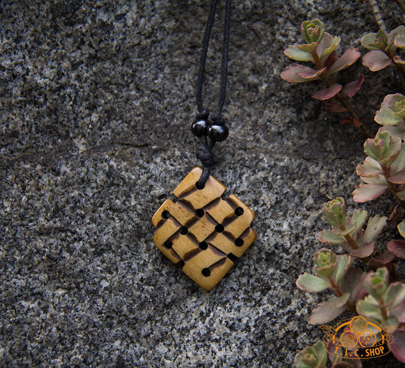 Endless Knot Yak Bone Amulet Pendant Necklace