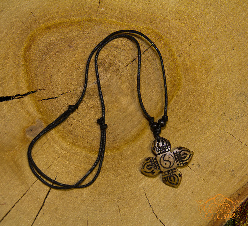 Double Vajra Symbol Yak Bone Amulet Pendant Necklace