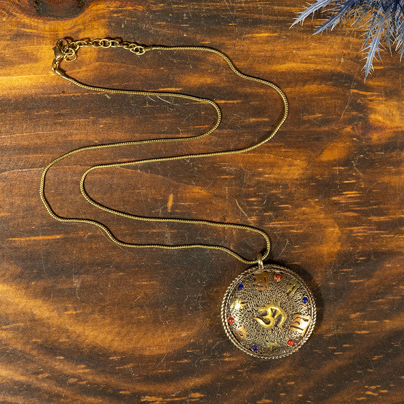 Traditional handmade inlaid metal filigree pendant necklace