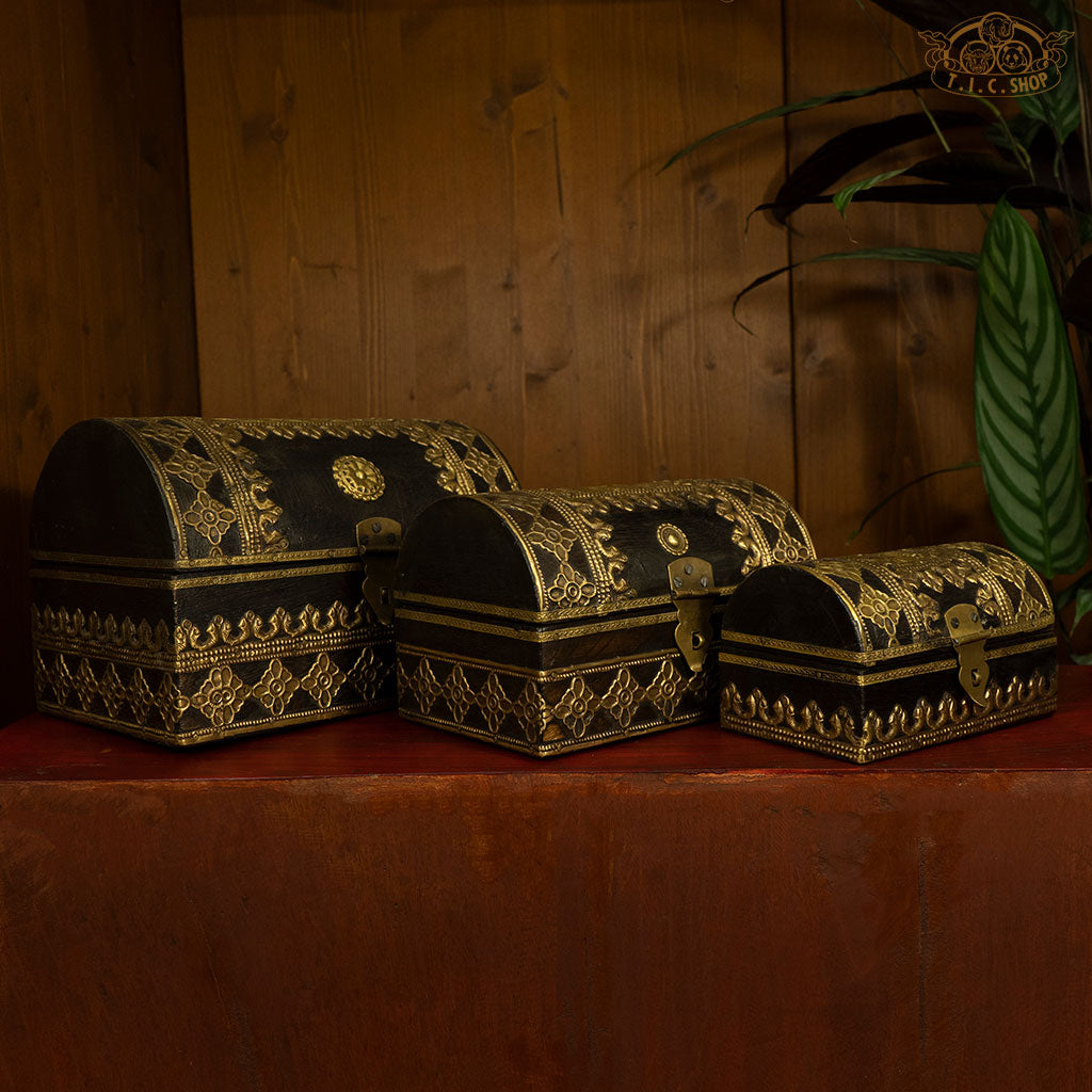 Indian Wooden Treasure Chest Jewelry Box