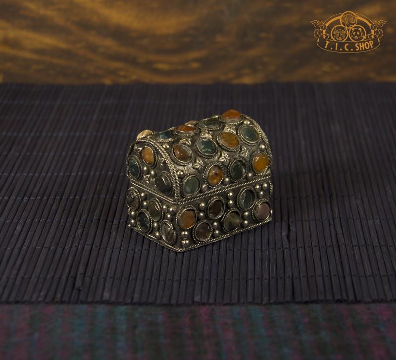 Tibetan Natural Stones Metal Trinket Box / Jewelry Box