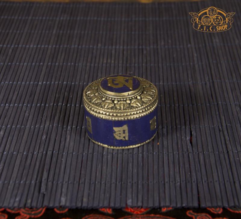 Om Mantras Tibetan Style Stone Inlay Metal Trinket Box / Jewelry Box