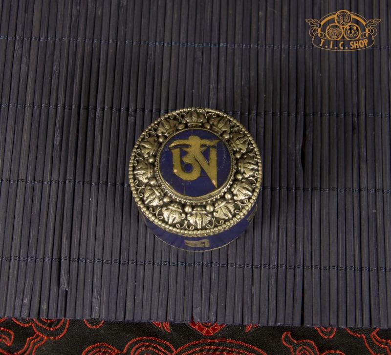 Om Mantras Tibetan Style Stone Inlay Metal Trinket Box / Jewelry Box