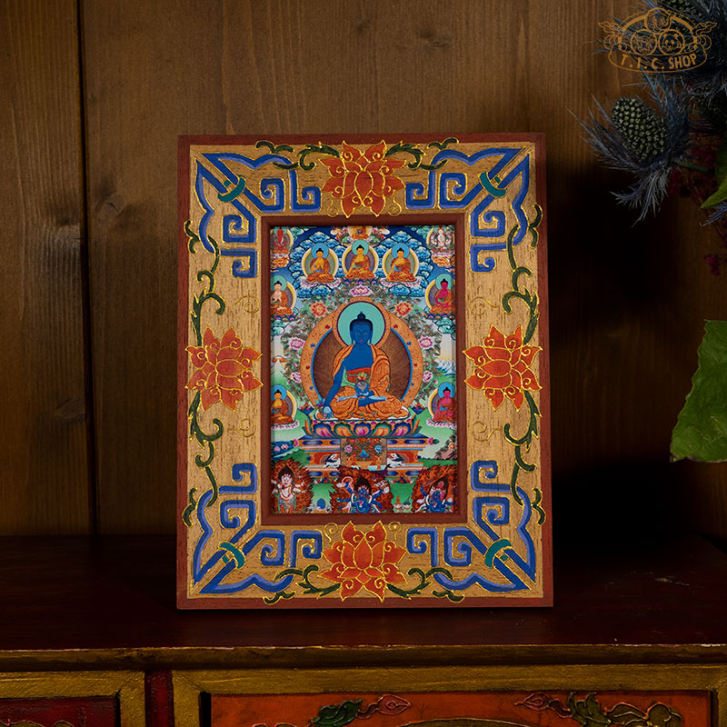 Hand-painted photo frame with traditional Tibetan patterns