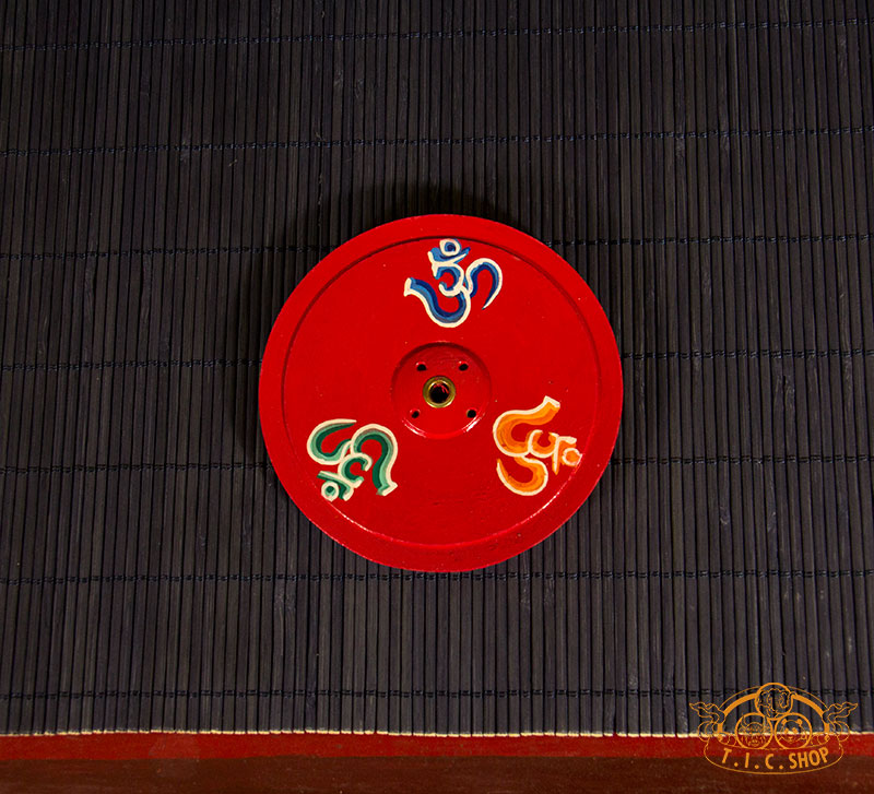 OM Symbols Hand-painted Wooden Plate Incense Holder