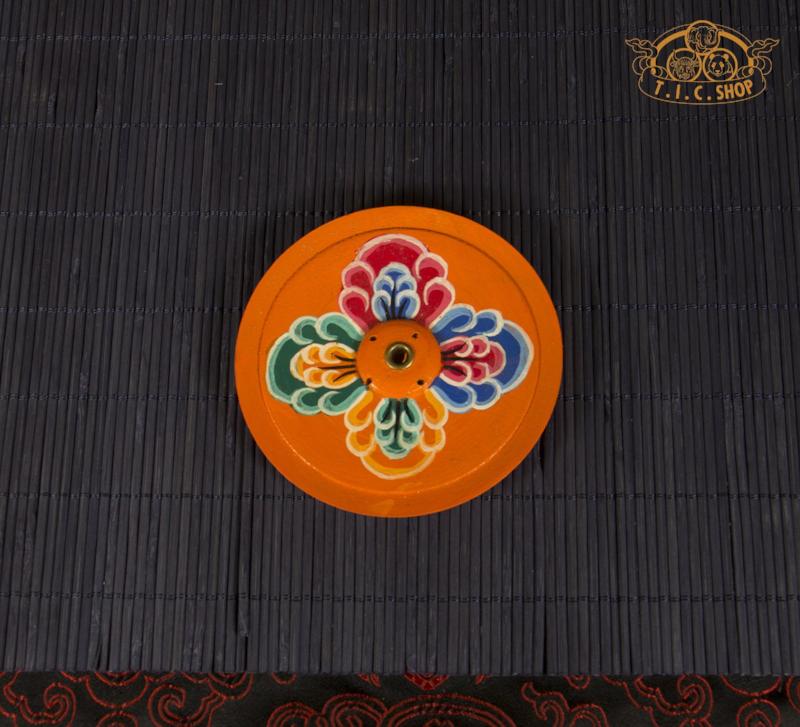 Tibetan Hand-painted Wooden Plate Incense Holder With Lotus Pattern