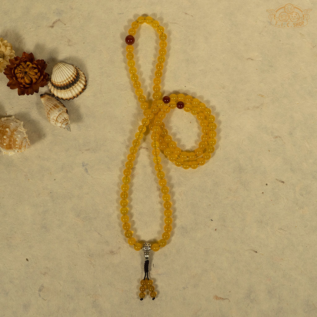 'Everlasting Lamps' Yellow Agate 8mm 108-Bead Mala