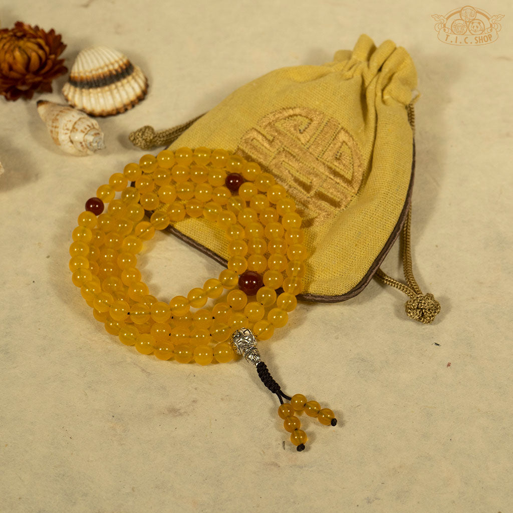 'Everlasting Lamps' Yellow Agate 8mm 108-Bead Mala