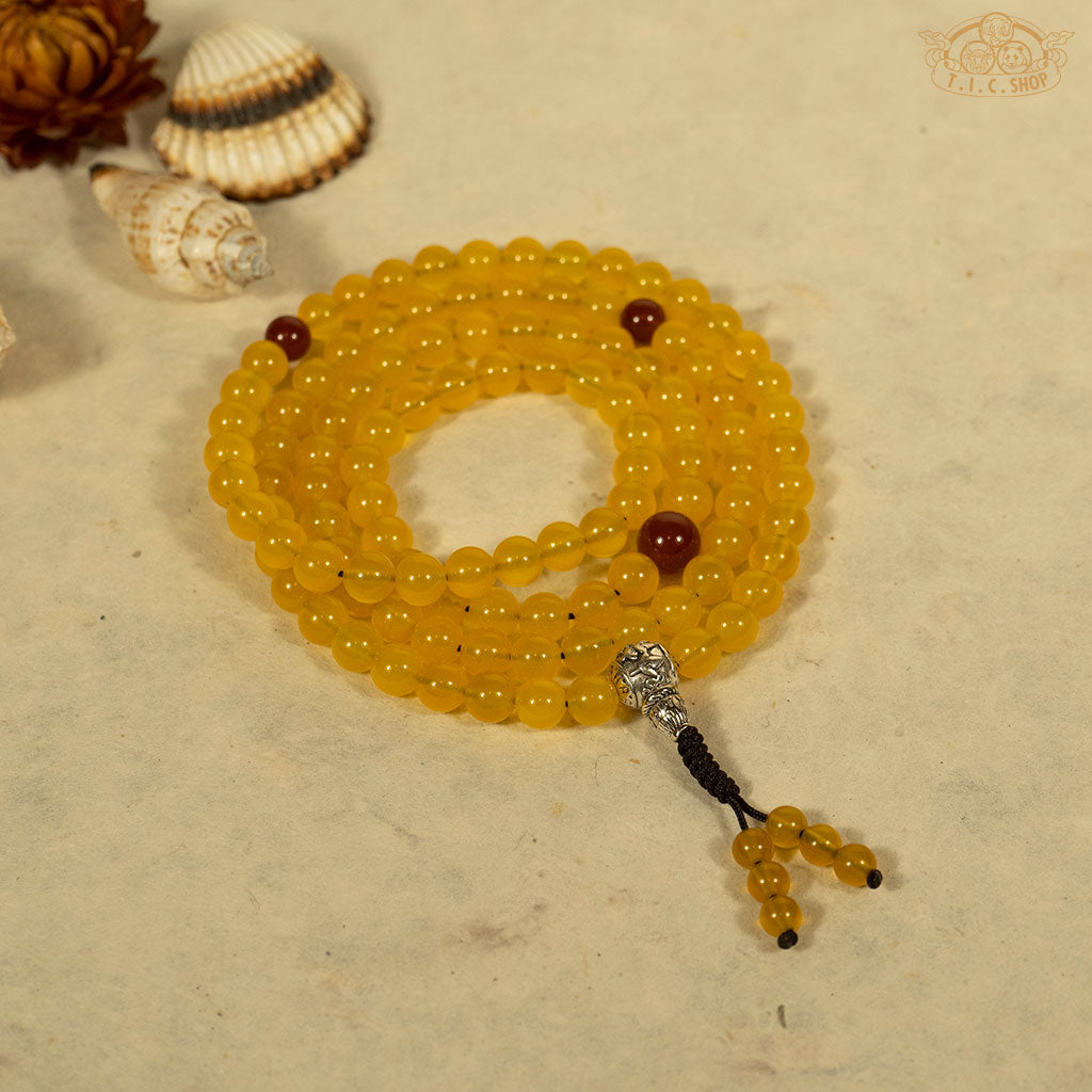 'Everlasting Lamps' Yellow Agate 8mm 108-Bead Mala