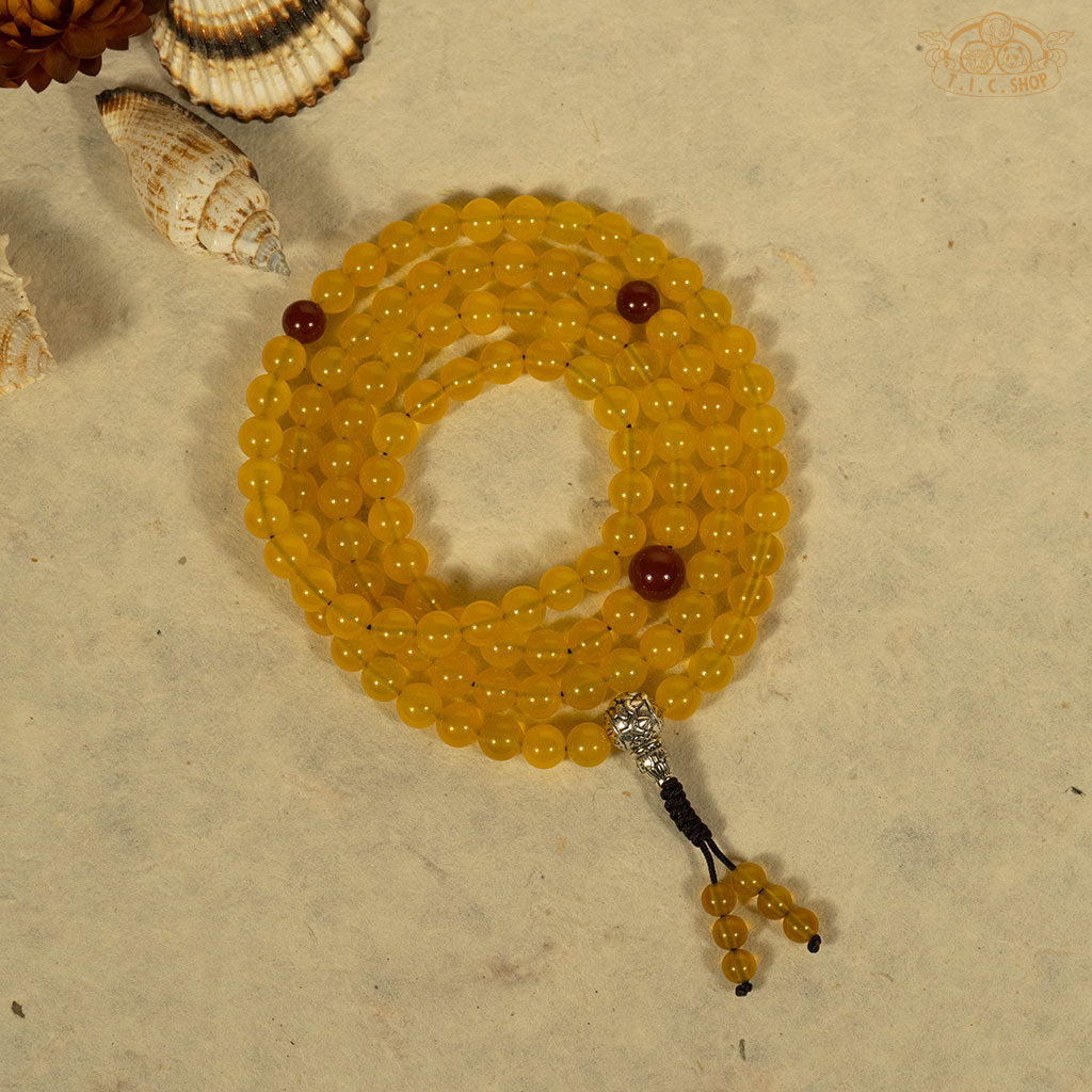 'Everlasting Lamps' Yellow Agate 8mm 108-Bead Mala