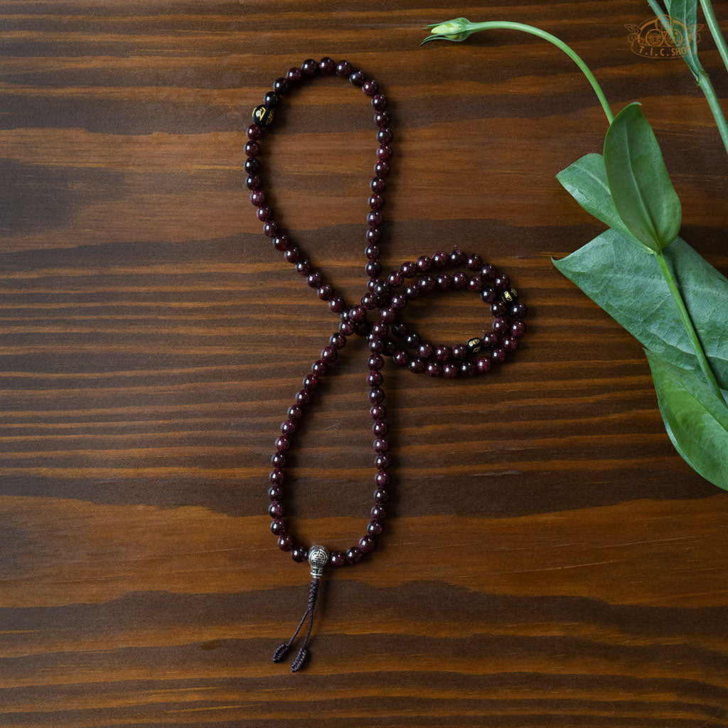 Garnet 6mm 108-Bead Traditional Prayer Mala with 925silver Guru Bead