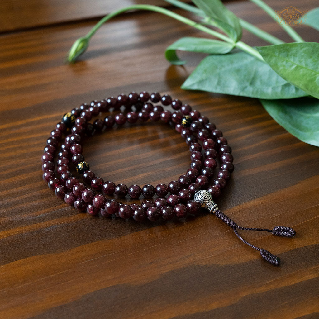 Garnet 6mm 108-Bead Traditional Prayer Mala with 925silver Guru Bead