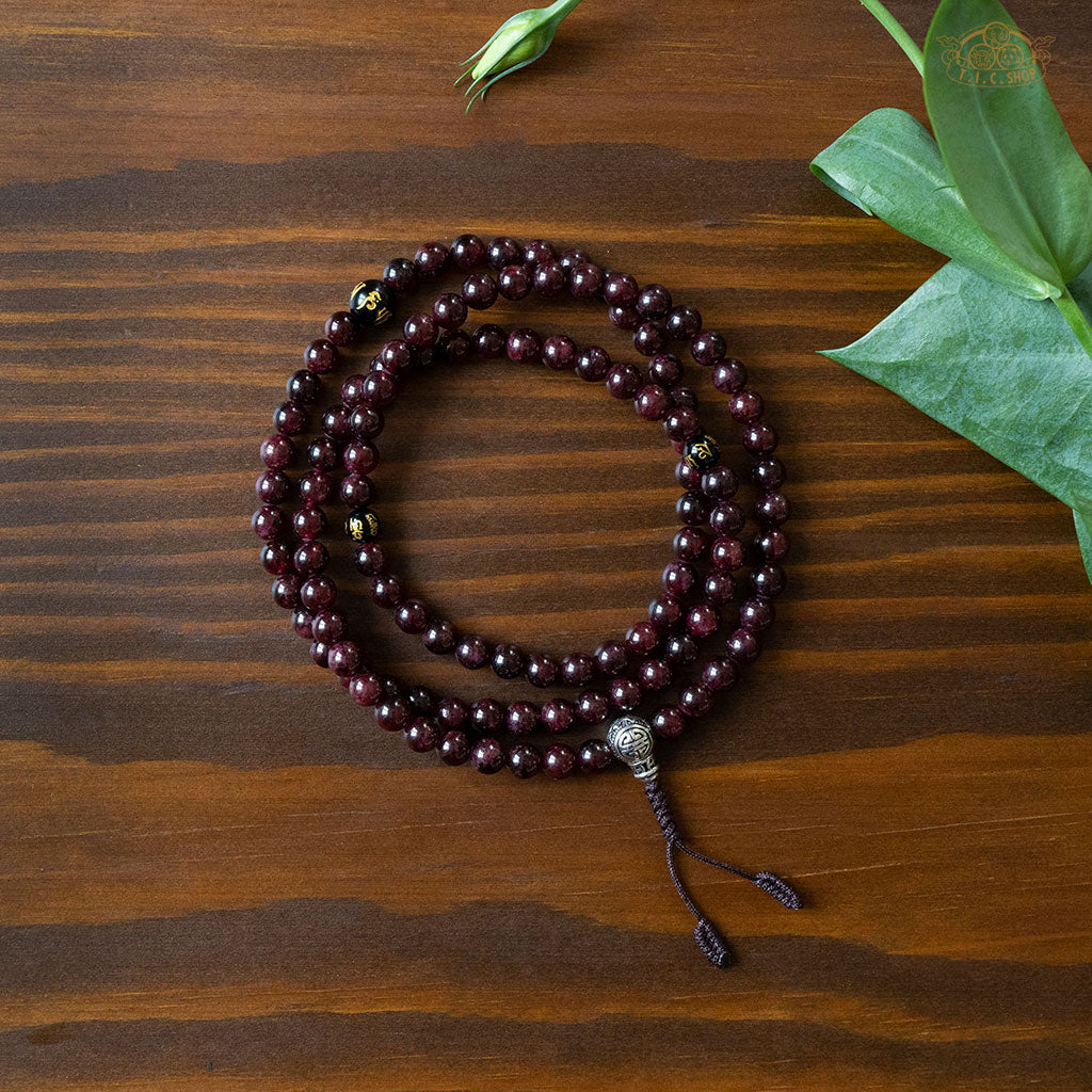 Garnet 6mm 108-Bead Traditional Prayer Mala with 925silver Guru Bead