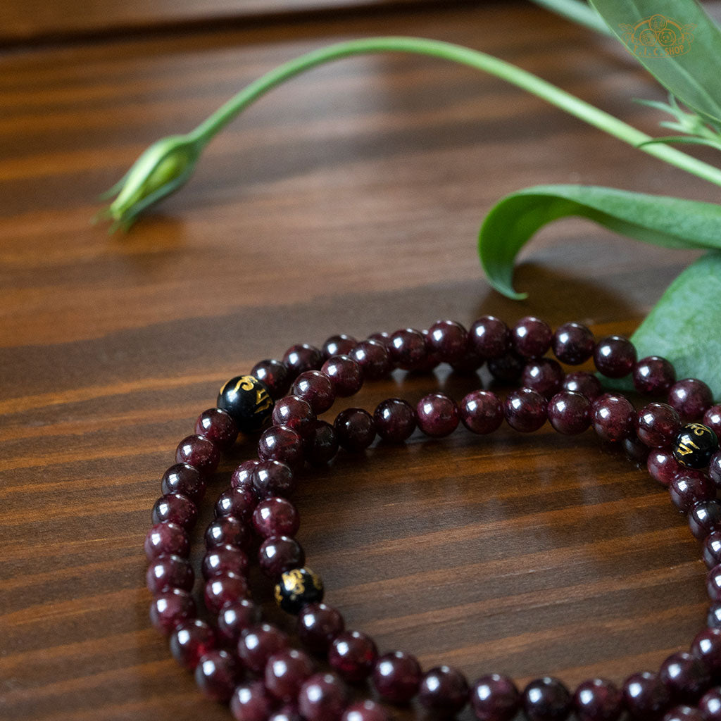 Garnet 6mm 108-Bead Traditional Prayer Mala with 925silver Guru Bead