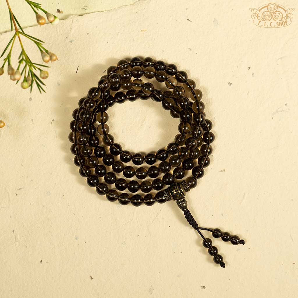 'Morning Haze' Smoky Quartz 8mm 108-Bead Traditional Prayer Mala