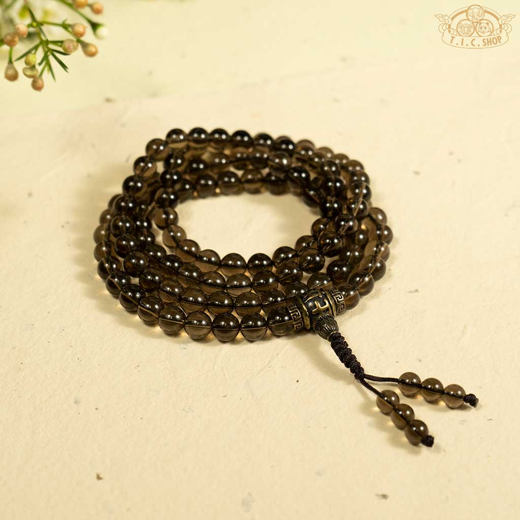 'Morning Haze' Smoky Quartz 8mm 108-Bead Traditional Prayer Mala