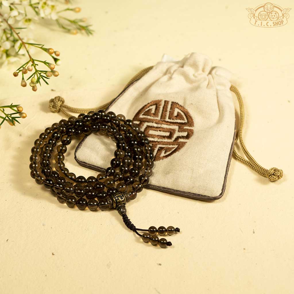 'Morning Haze' Smoky Quartz 8mm 108-Bead Traditional Prayer Mala