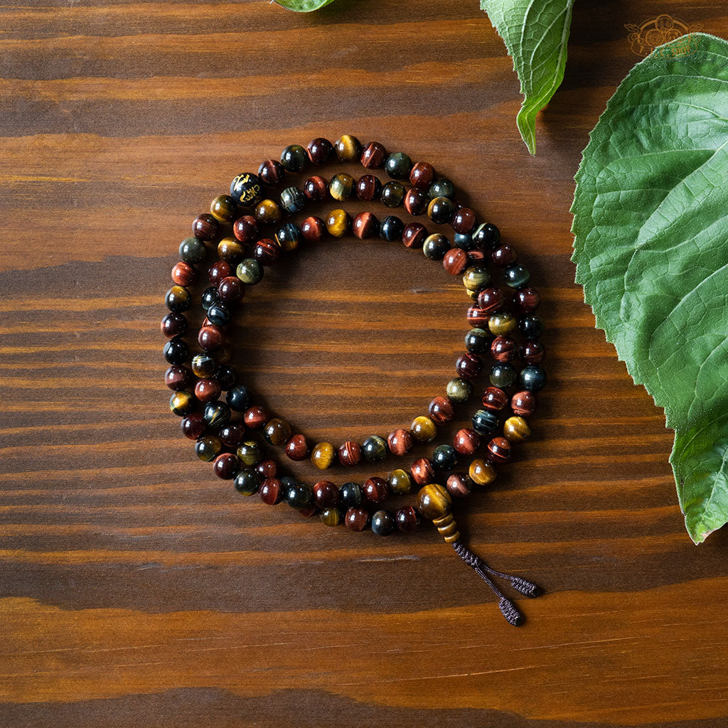 Red Yellow Blue Tiger Eye Stone 8mm 108-Bead Mala