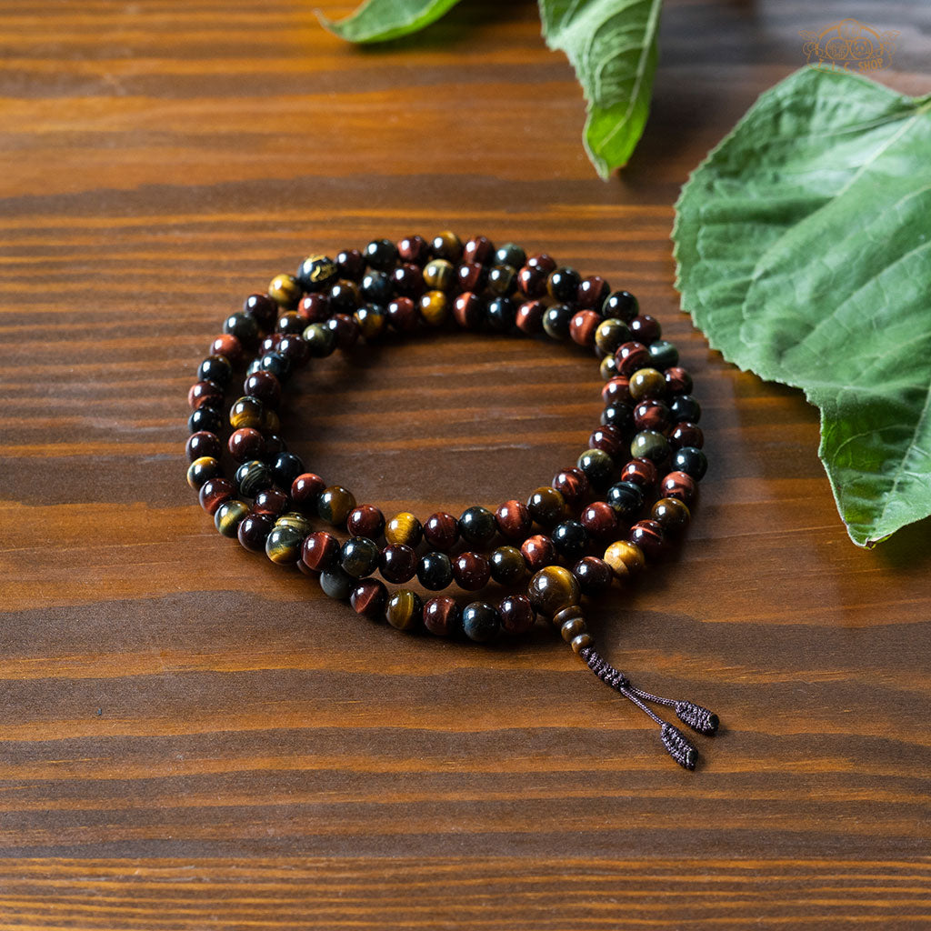 Red Yellow Blue Tiger Eye Stone 8mm 108-Bead Mala