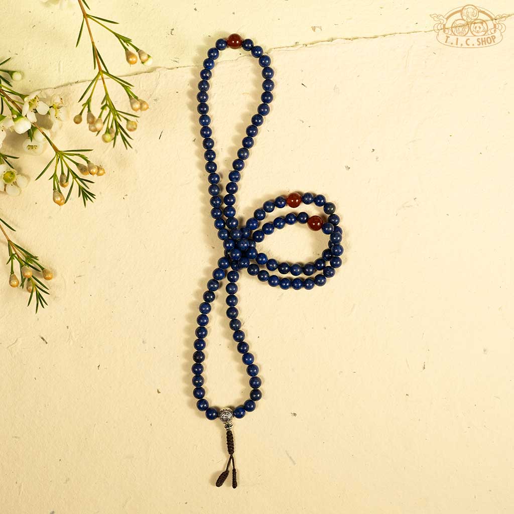 'Enchanting Evening' Lapis Lazuli 6mm 108 Beads Mala with 925 Silver Long Life Guru Bead