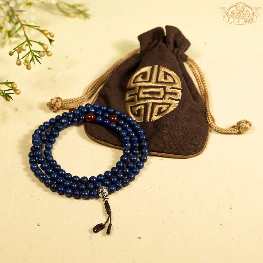 'Enchanting Evening' Lapis Lazuli 6mm 108 Beads Mala with 925 Silver Long Life Guru Bead