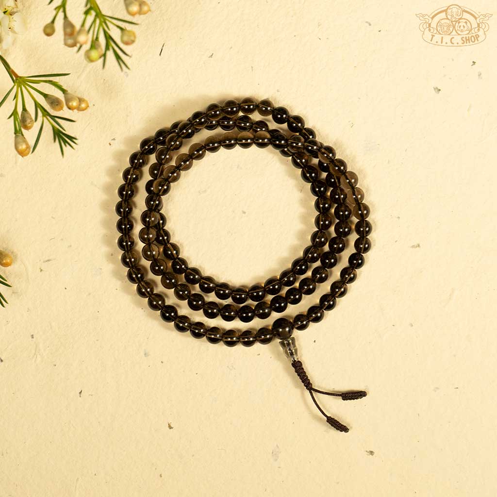 'Morning Haze' Smoky Quartz 6mm 108-Bead Traditional Prayer Mala