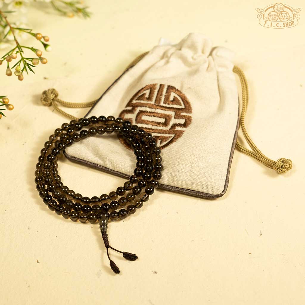 'Morning Haze' Smoky Quartz 6mm 108-Bead Traditional Prayer Mala