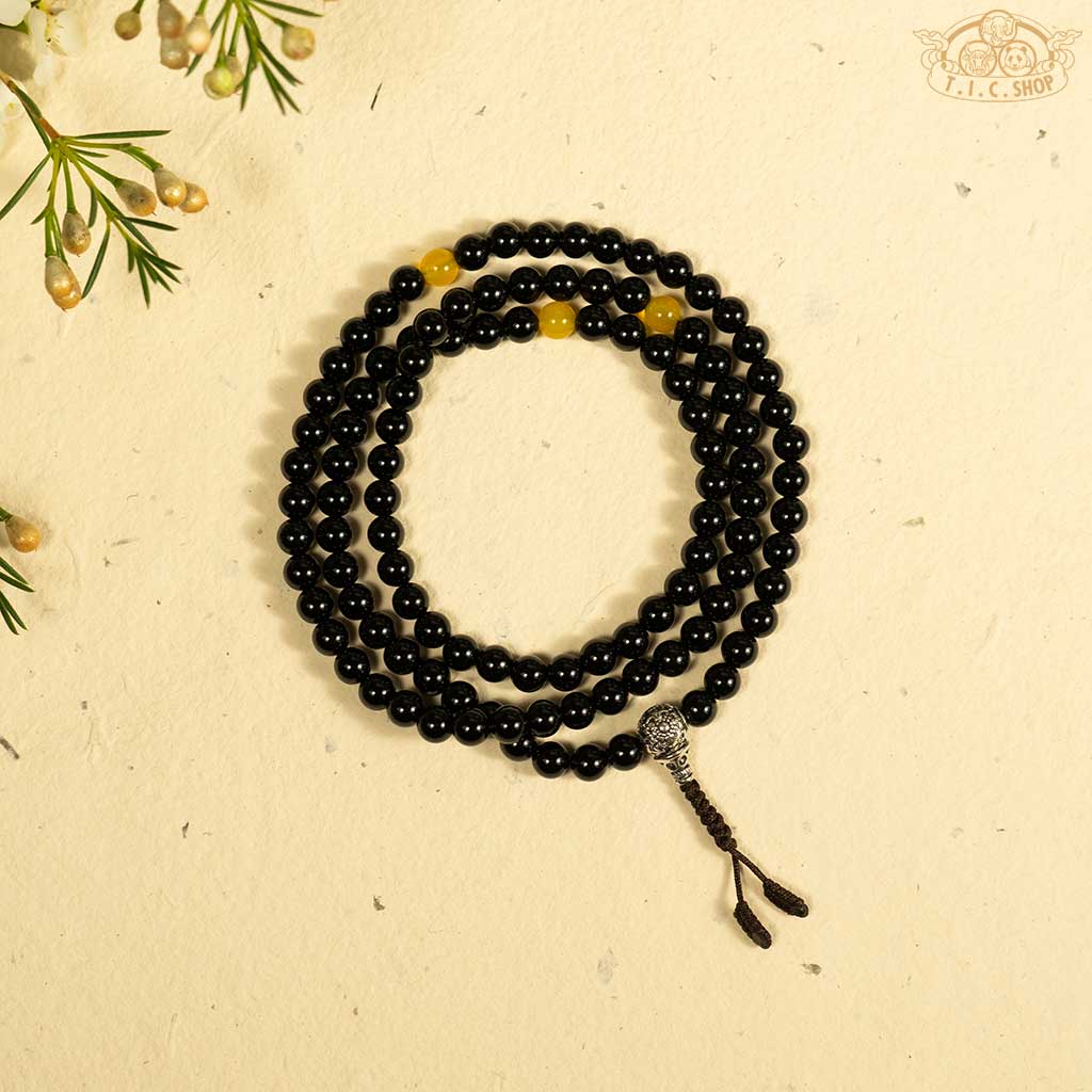 'Unlit Lanterns' Obsidian 6mm 108-Bead Traditional Prayer Mala