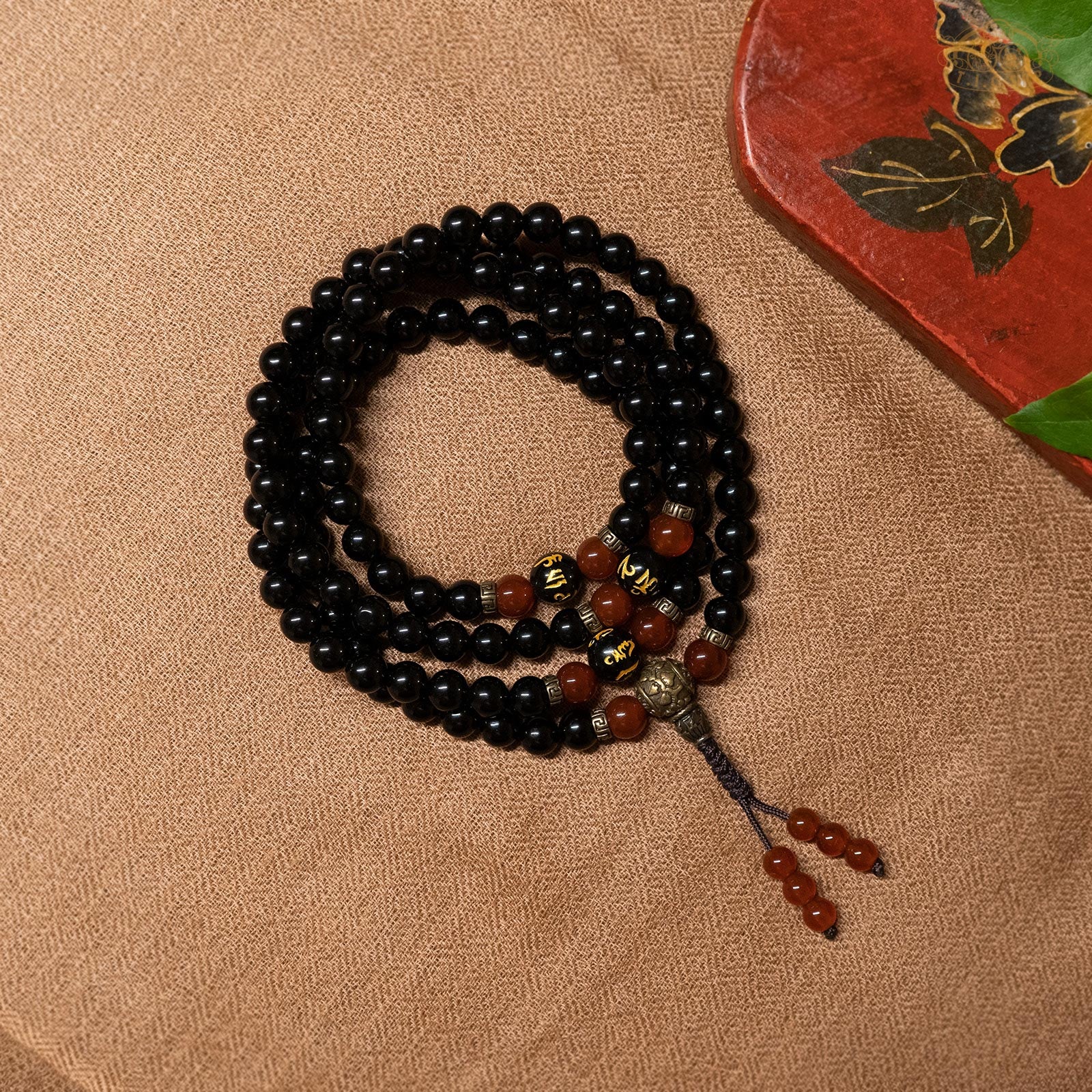 'Devine Protection' Obsidian 8mm 108-Bead Traditional Prayer Mala