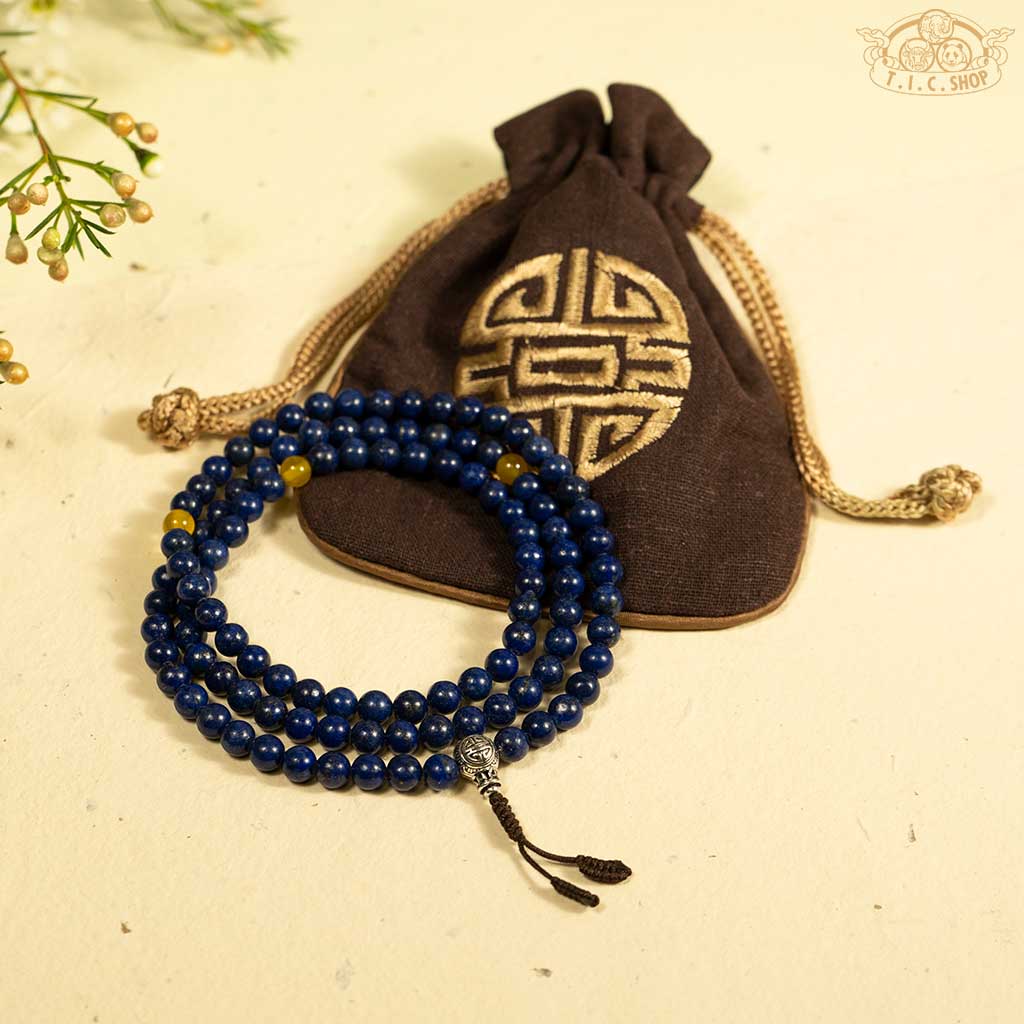 'Enchanting Eventide' Lapis Lazuli 6mm 108 Beads Mala with 925 Silver Long Life Guru Bead