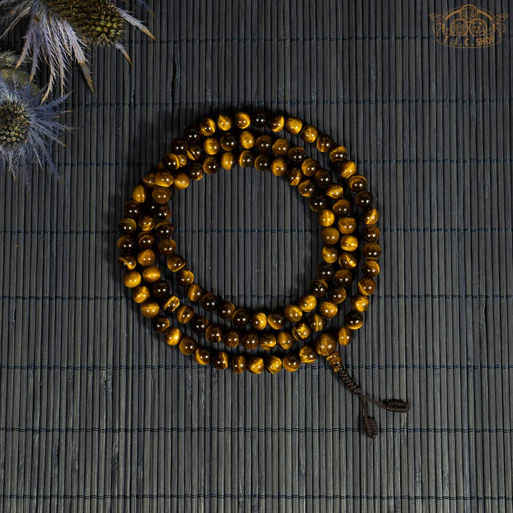 'Sunlight in the Highland' Tiger Eye Stone 8mm 108-Bead Traditional Prayer Mala