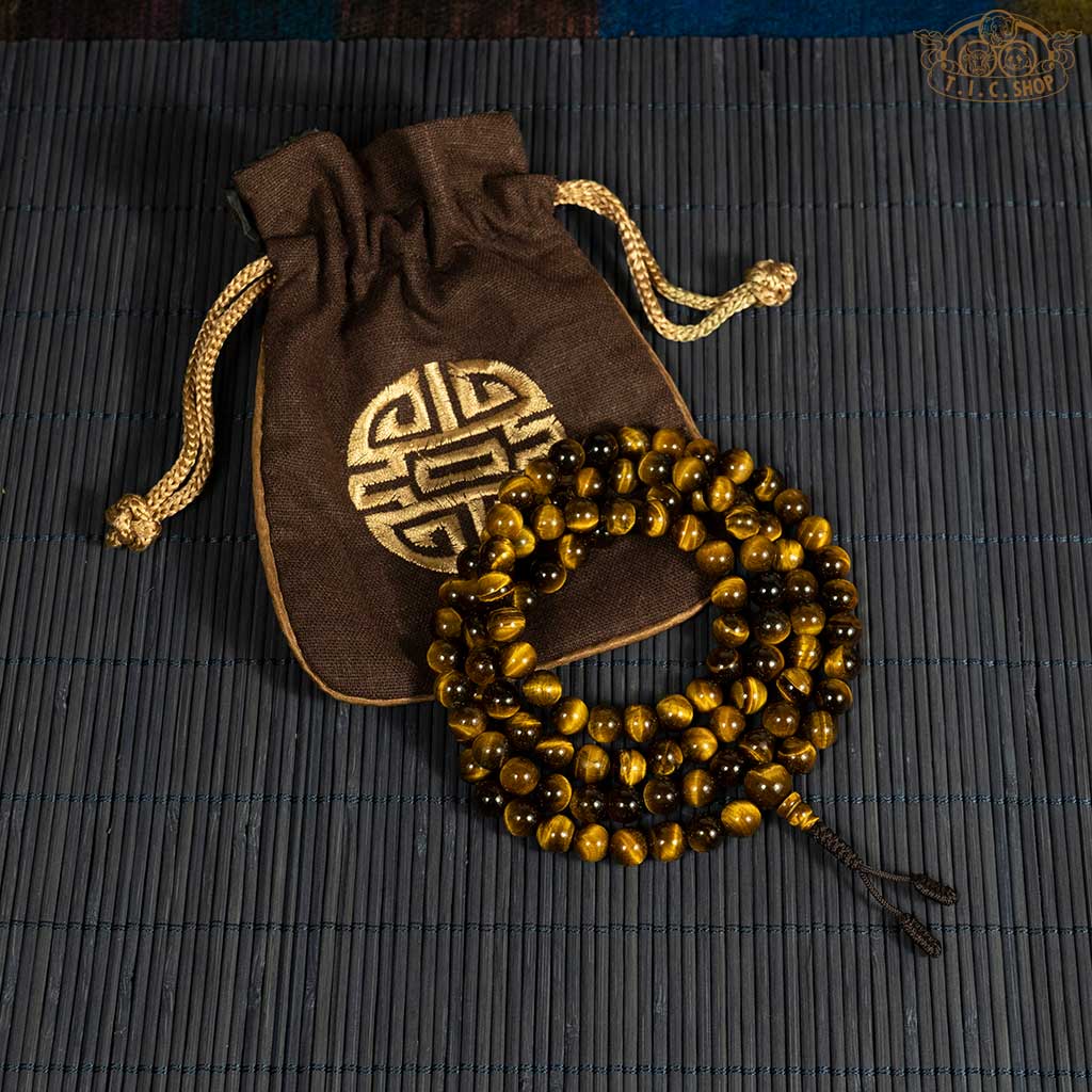 'Sunlight in the Highland' Tiger Eye Stone 8mm 108-Bead Traditional Prayer Mala