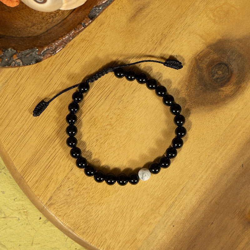 'A Bright Light' Obsidian 6mm Beads Bracelet with White Turquoise