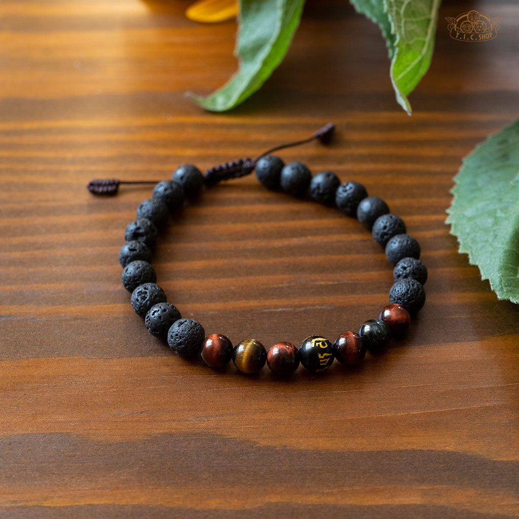 Om Mantra Tiger Eye Lava Rock 8mm Beads Bracelet