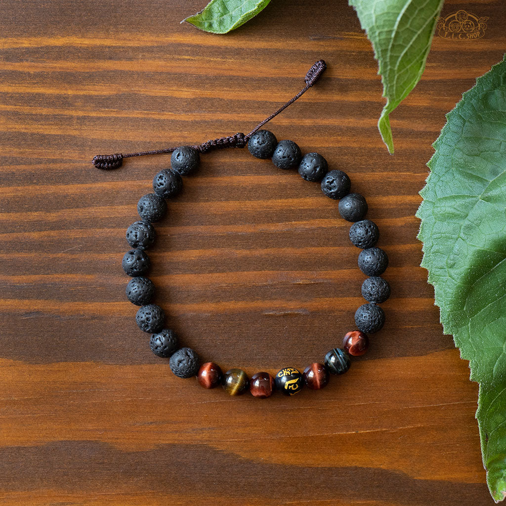 Om Mantra Tiger Eye Lava Rock 8mm Beads Bracelet