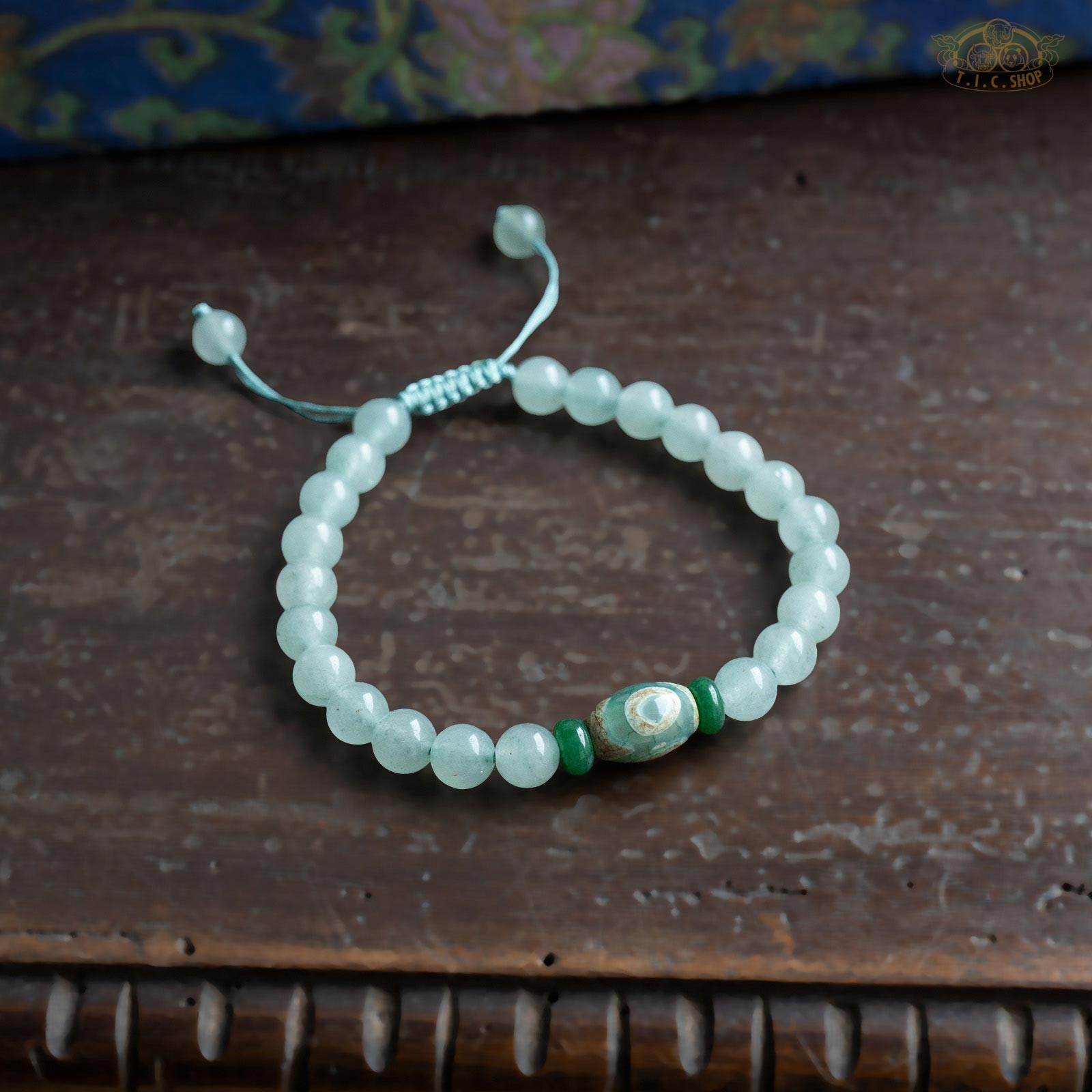 Dzi Bead Green Chalcedony 6mm Beads Bracelet