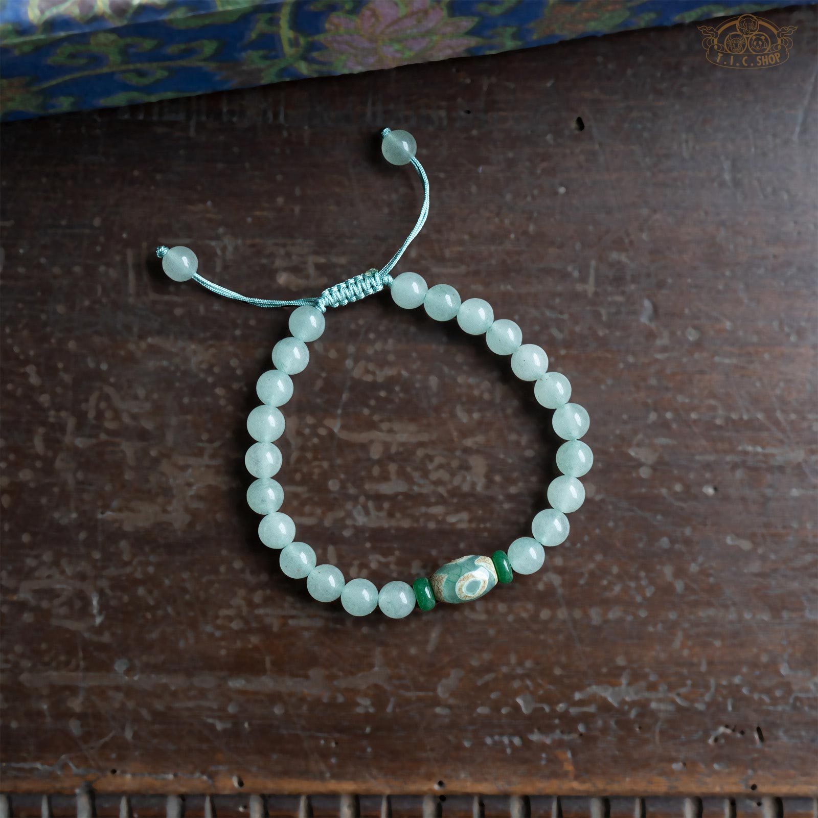 Dzi Bead Green Chalcedony 6mm Beads Bracelet