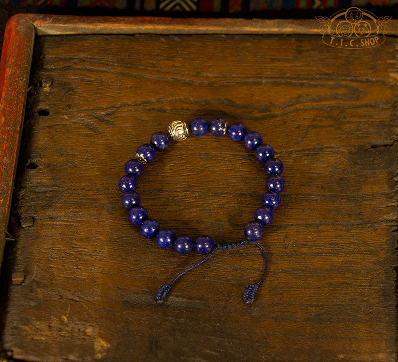 Lapis Lazuli 8mm Beads Adjustable Bracelet with 925 Silver Bead