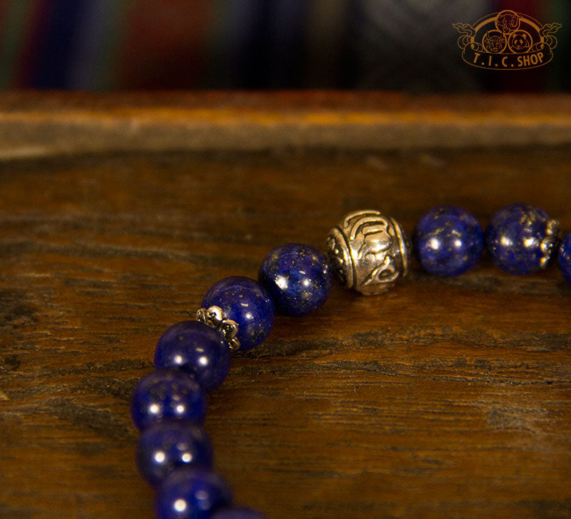 Lapis Lazuli 8mm Beads Adjustable Bracelet with 925 Silver Bead