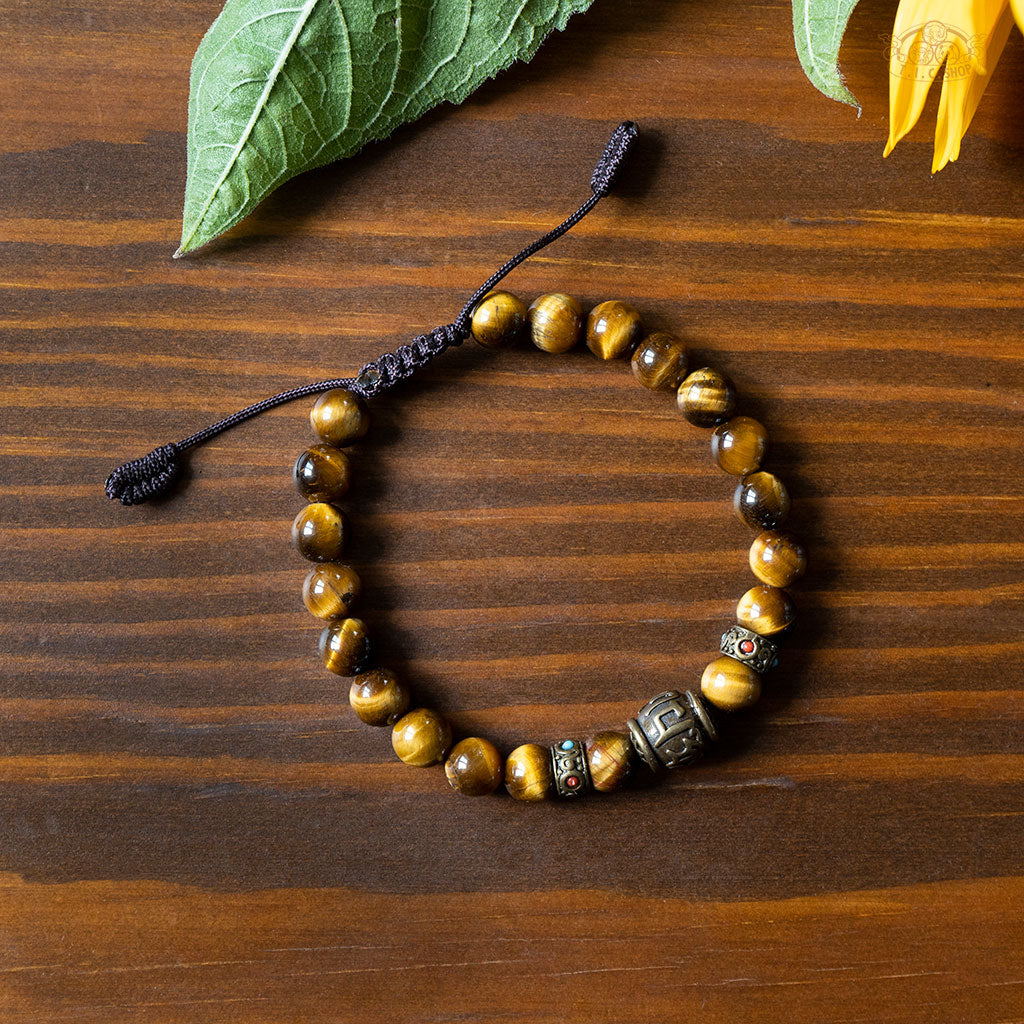 Om Mantra Tiger Eye 8mm Beads Bracelet
