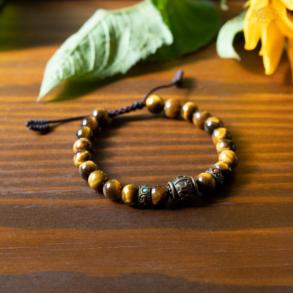 Om Mantra Tiger Eye 8mm Beads Bracelet